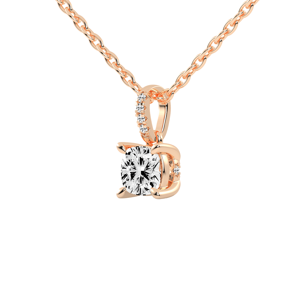 Square Cushion and Round Cut Lab Grown Diamond Solitaire Pendant