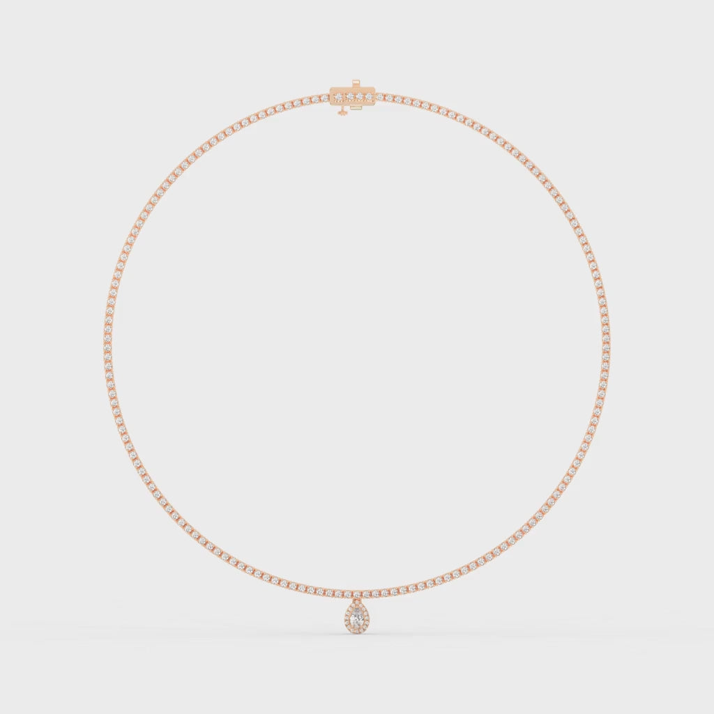 Pear Cut Halo Lab Grown Diamond Tennis Necklace