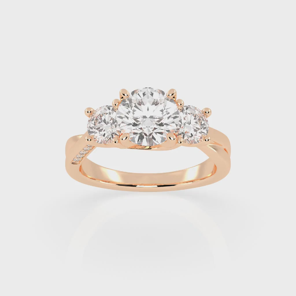 Round Cut Three Stone Lab Grown Diamond Engagement Ring