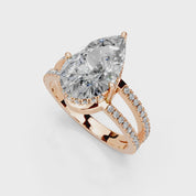 Pear Cut Split Shank Lab Grown Diamond Engagement Ring with Pave Setting