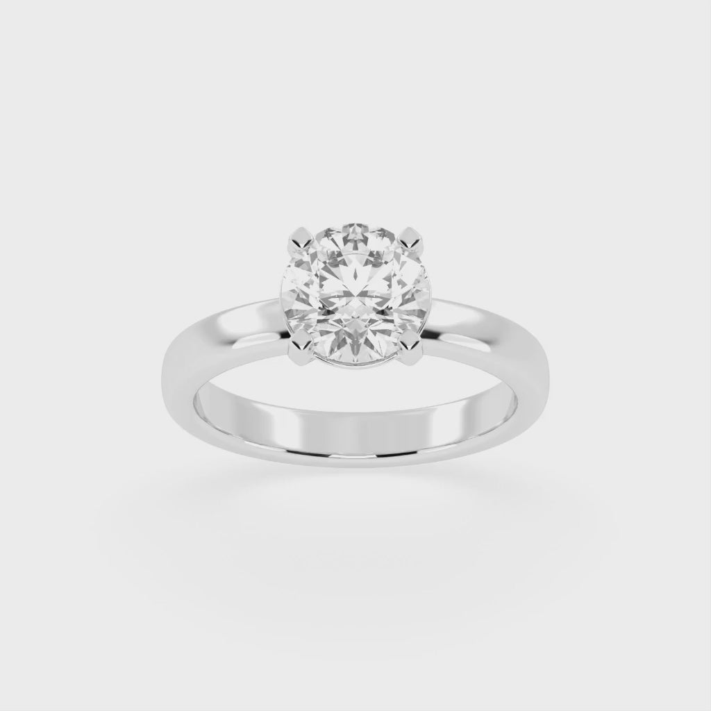 Round Cut Square Prongs Solitaire Lab Grown Diamond Engagement Ring (3mm width)