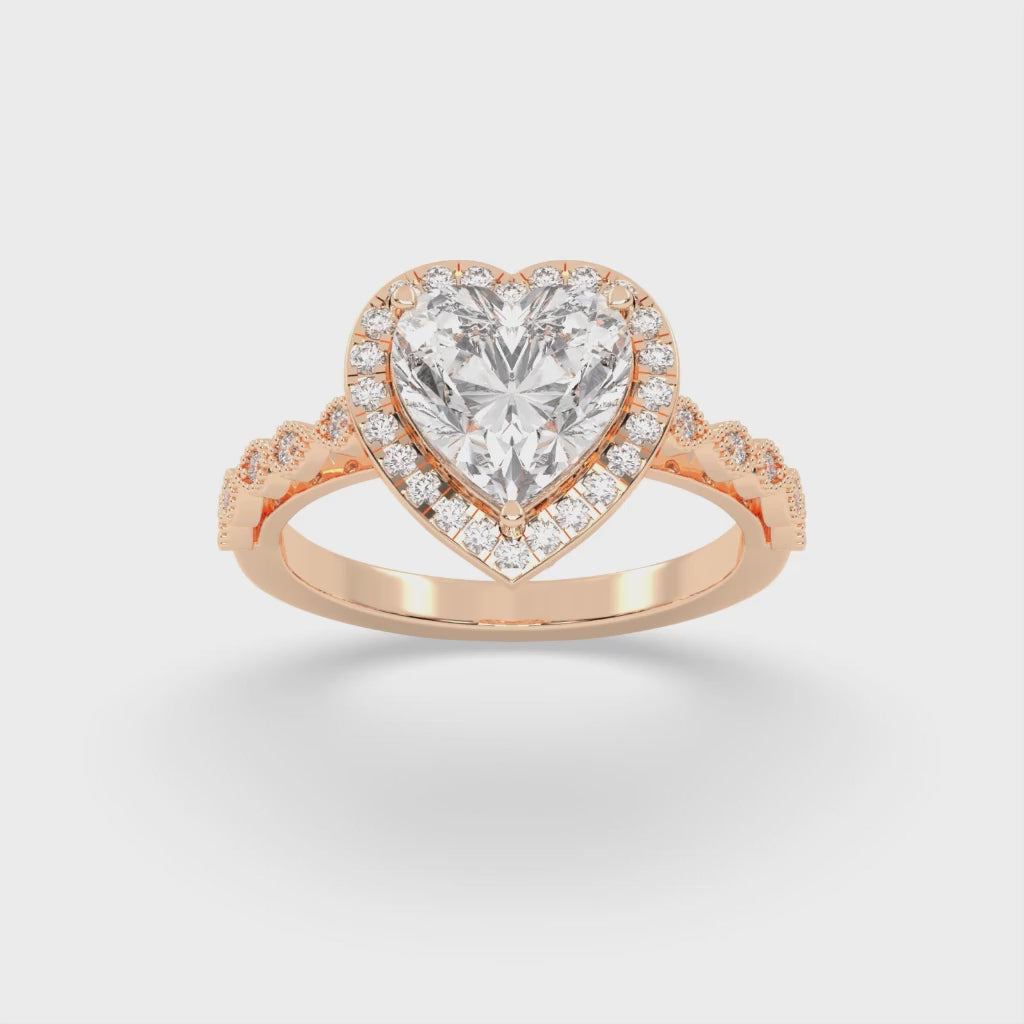 Heart Cut Halo Lab Grown Diamond Engagement Ring