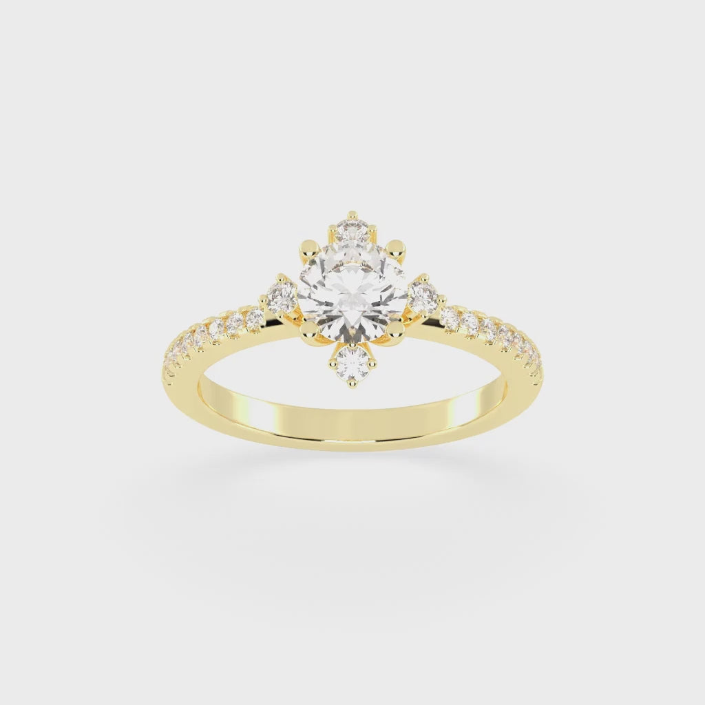 Pave Lab Grown Diamond Engagement Ring with Round Cut Center Stone