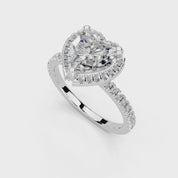 Heart Cut Pave Setting Halo  Lab Grown Diamond Engagement Ring (1.6 mm width)