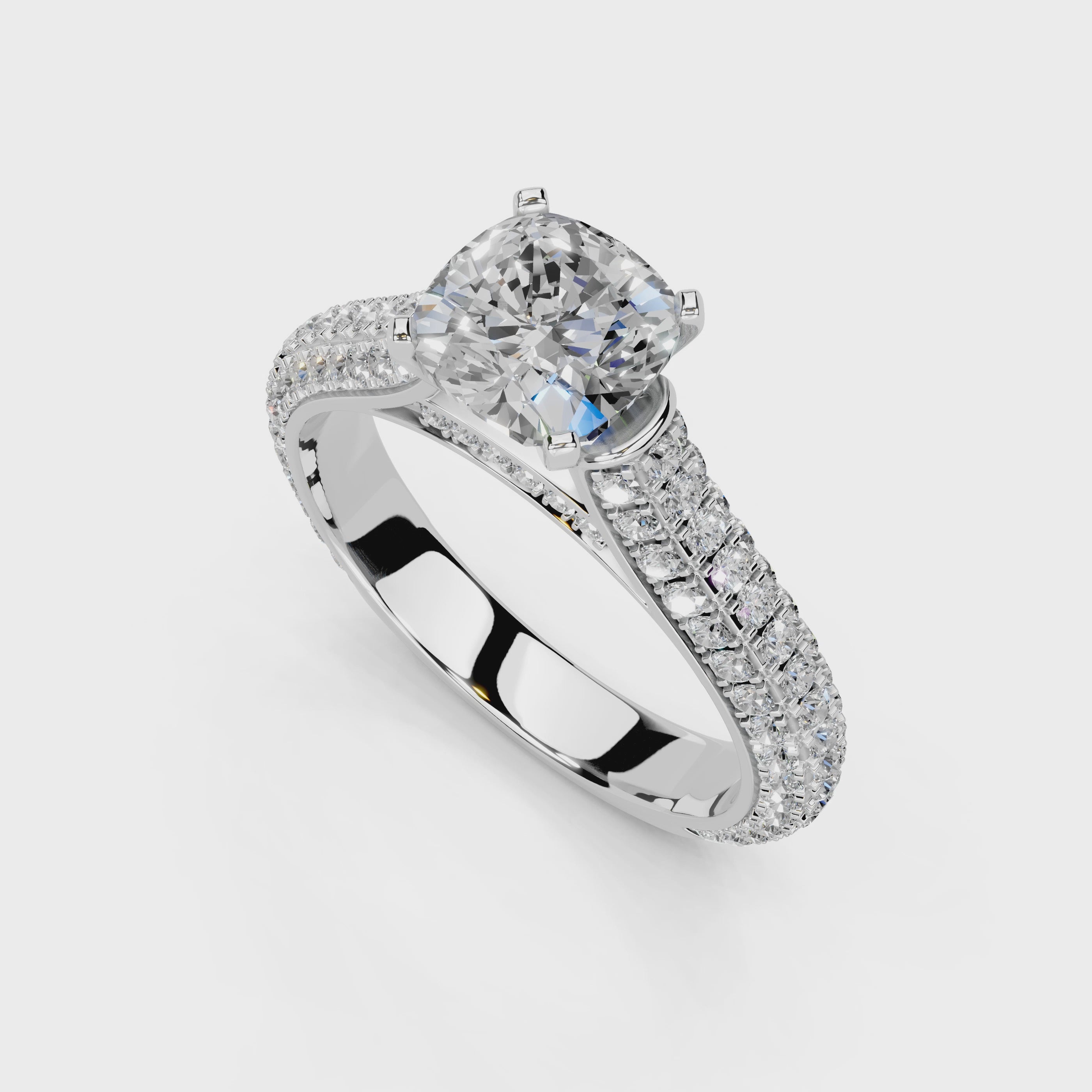 Cushion Cut with Hidden Stones Double Pave Lab Grown Diamond Engagement Ring