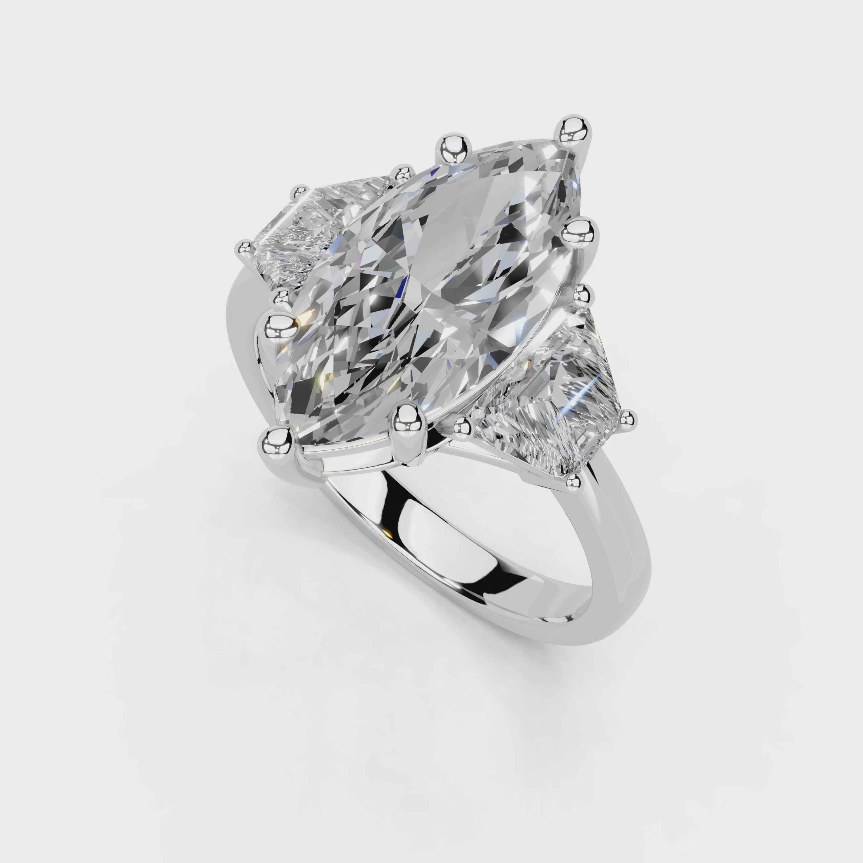 Marquise Cut Baguette Accent Lab Grown Diamond Engagement Ring