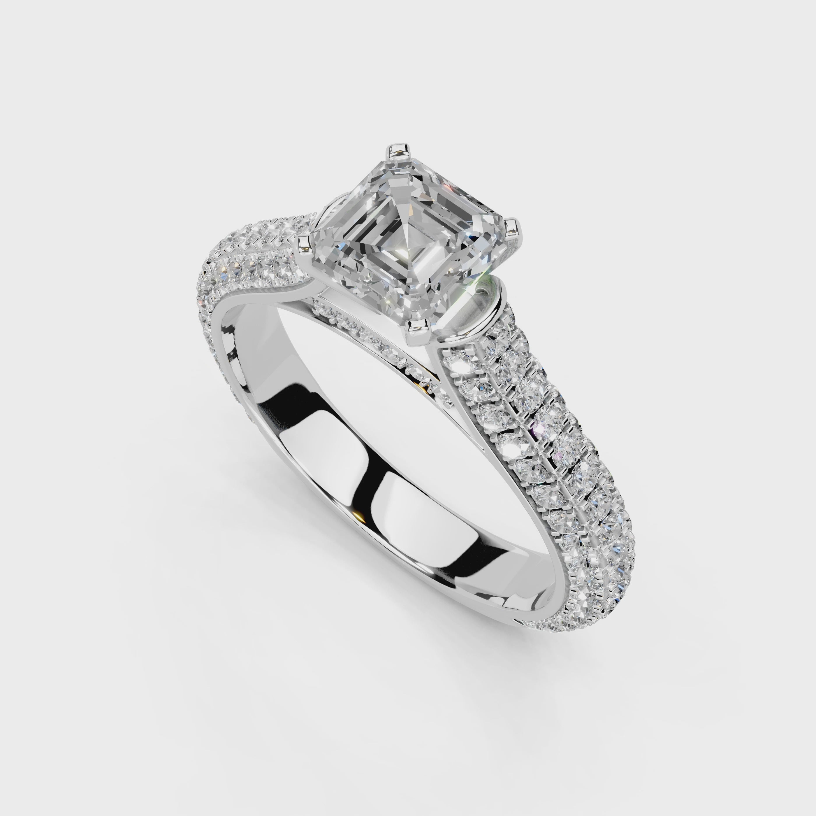 Asscher Cut with Hidden Stones Double Pave Lab Grown Diamond Engagement Ring