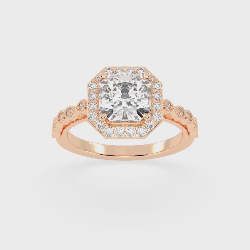 Asscher Cut Halo Lab Grown Diamond Engagement Ring