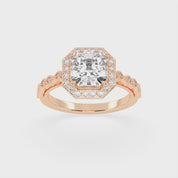 Asscher Cut Halo Lab Grown Diamond Engagement Ring