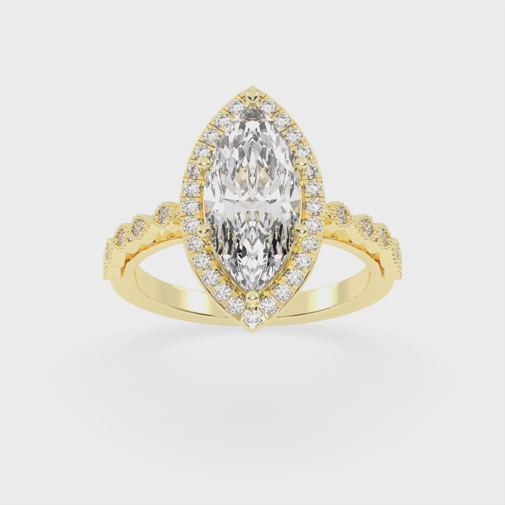 Marquise Cut Halo Lab Grown Diamond Engagement Ring