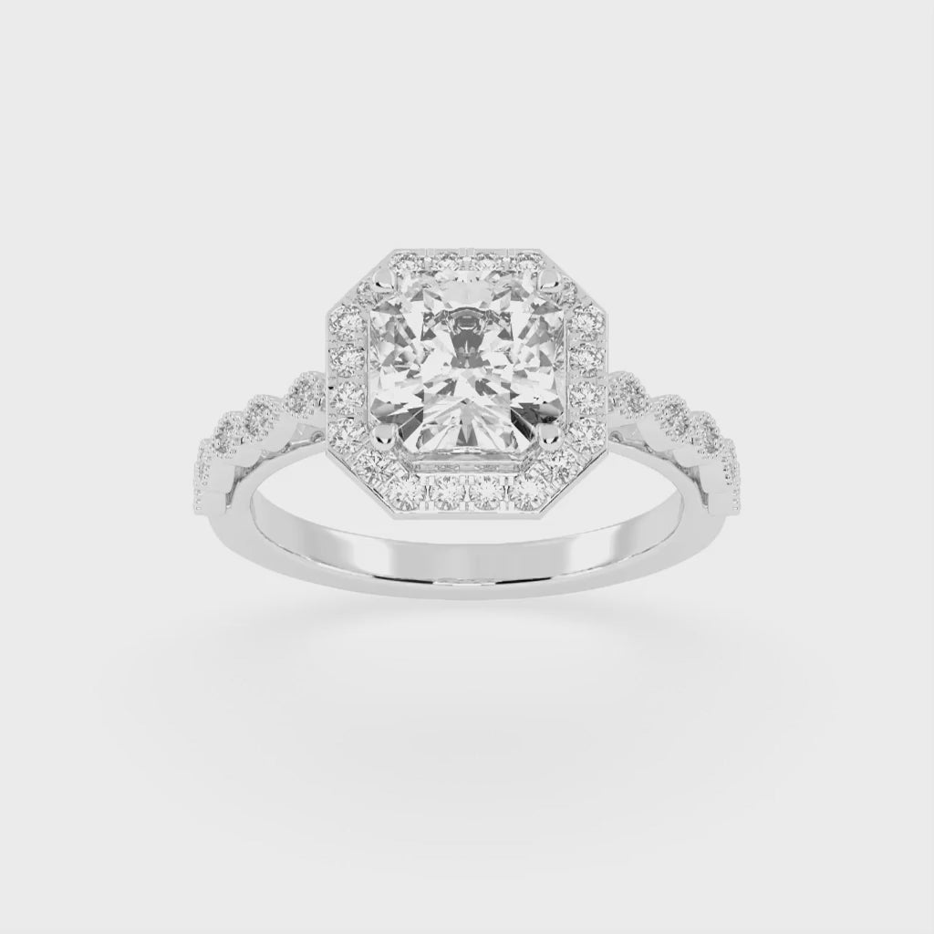 Asscher Cut Halo Lab Grown Diamond Engagement Ring