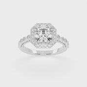 Asscher Cut Halo Lab Grown Diamond Engagement Ring