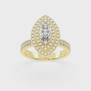 Marquise cut Pave Lab Grown Diamond Engagement Ring with vintage double halo setting