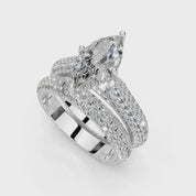 Marquise Cut Claw Prongs Double Row Pave Lab Grown Diamond Engagement Ring