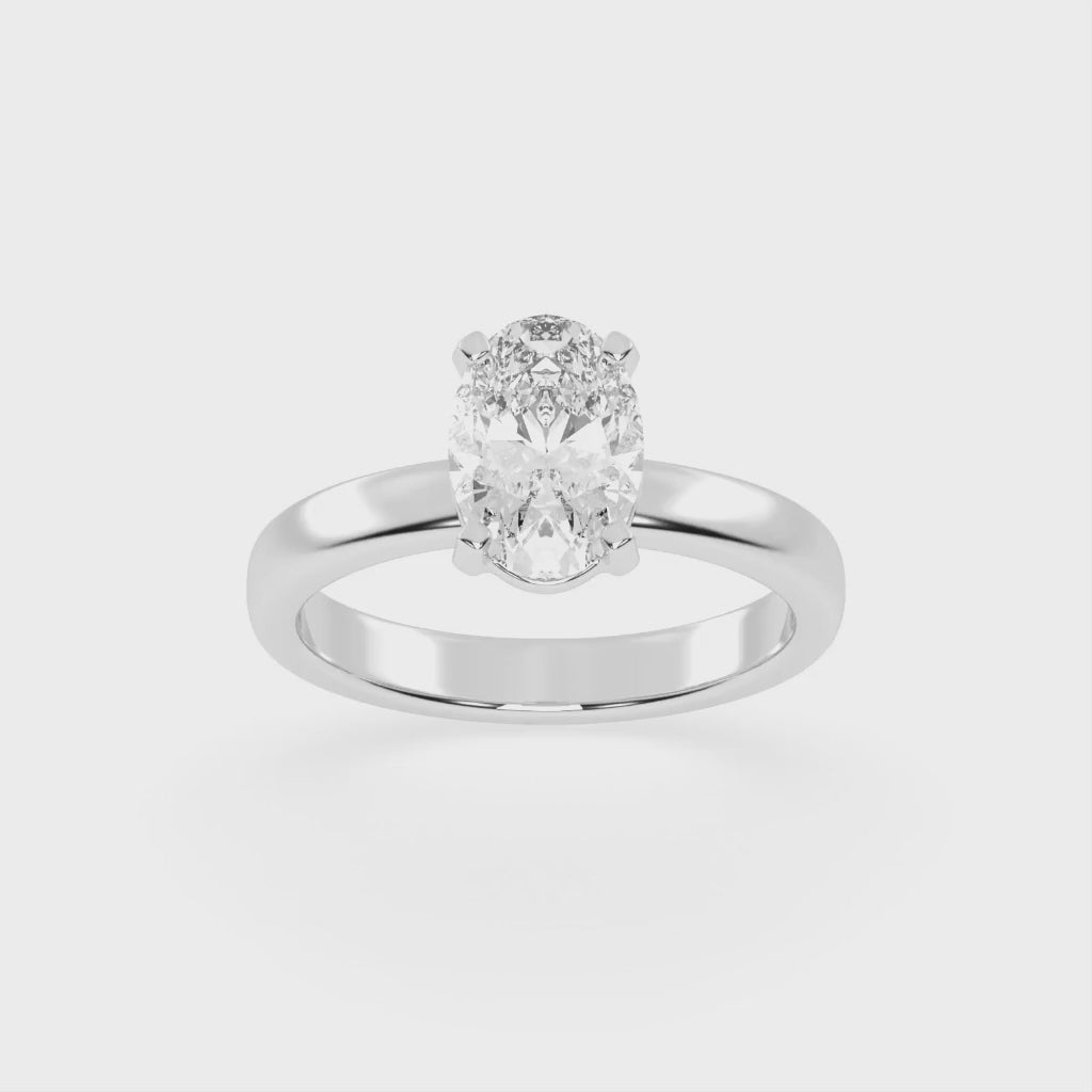 Oval Cut Square Prongs Solitaire Lab Grown Diamond Engagement Ring (3mm width)