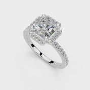 Asscher Cut Pave Setting Halo  Lab Grown Diamond Engagement Ring (1.6 mm width)