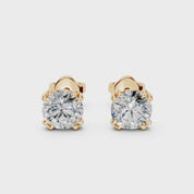 Four Twin Prong Round Diamond Studs (14K Yellow Gold, 1 CT Total Weight)