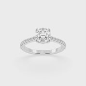 Round Cut Four Prong Pave  Lab Grown Diamond Engagement Ring