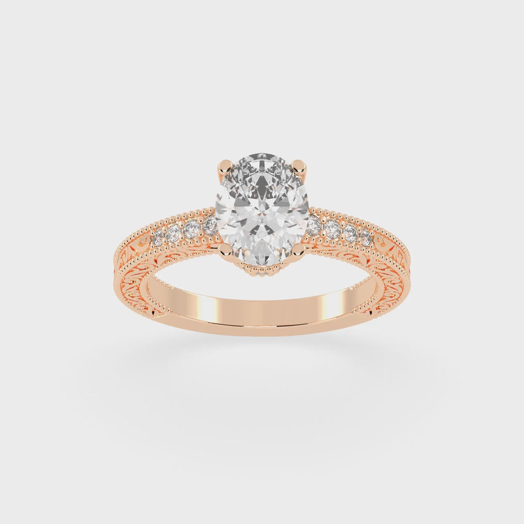 Fancy Lab Grown Diamond Engagement Ring with Oval Center Stone and Hidden Halo Setting