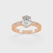 Fancy Lab Grown Diamond Engagement Ring with Oval Center Stone and Hidden Halo Setting