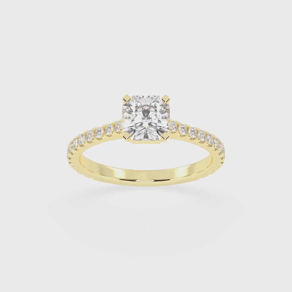 Asscher Cut Four Prong Pave  Lab Grown Diamond Engagement Ring