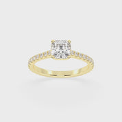 Asscher Cut Four Prong Pave  Lab Grown Diamond Engagement Ring