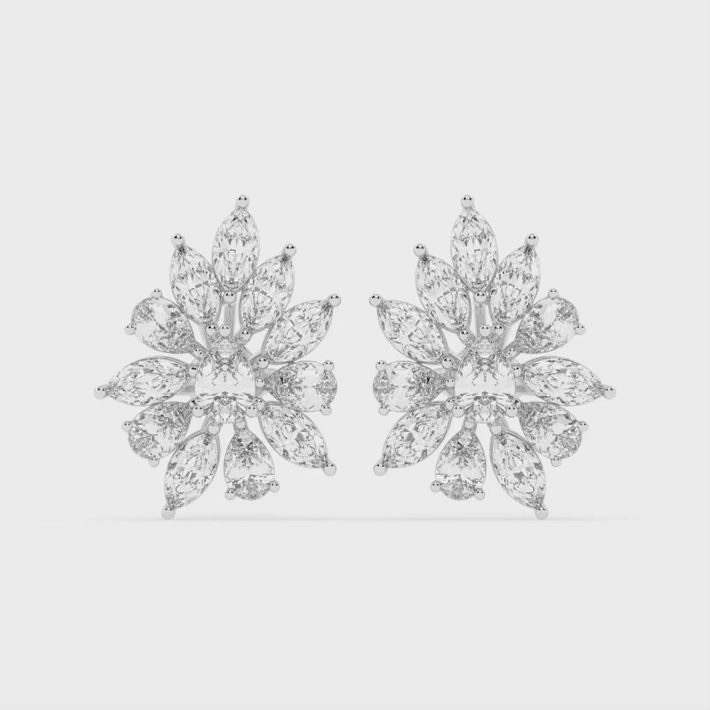 Flower Style Marquise and Pear cut 4.64 Cttw Lab Grown Diamond Earrings