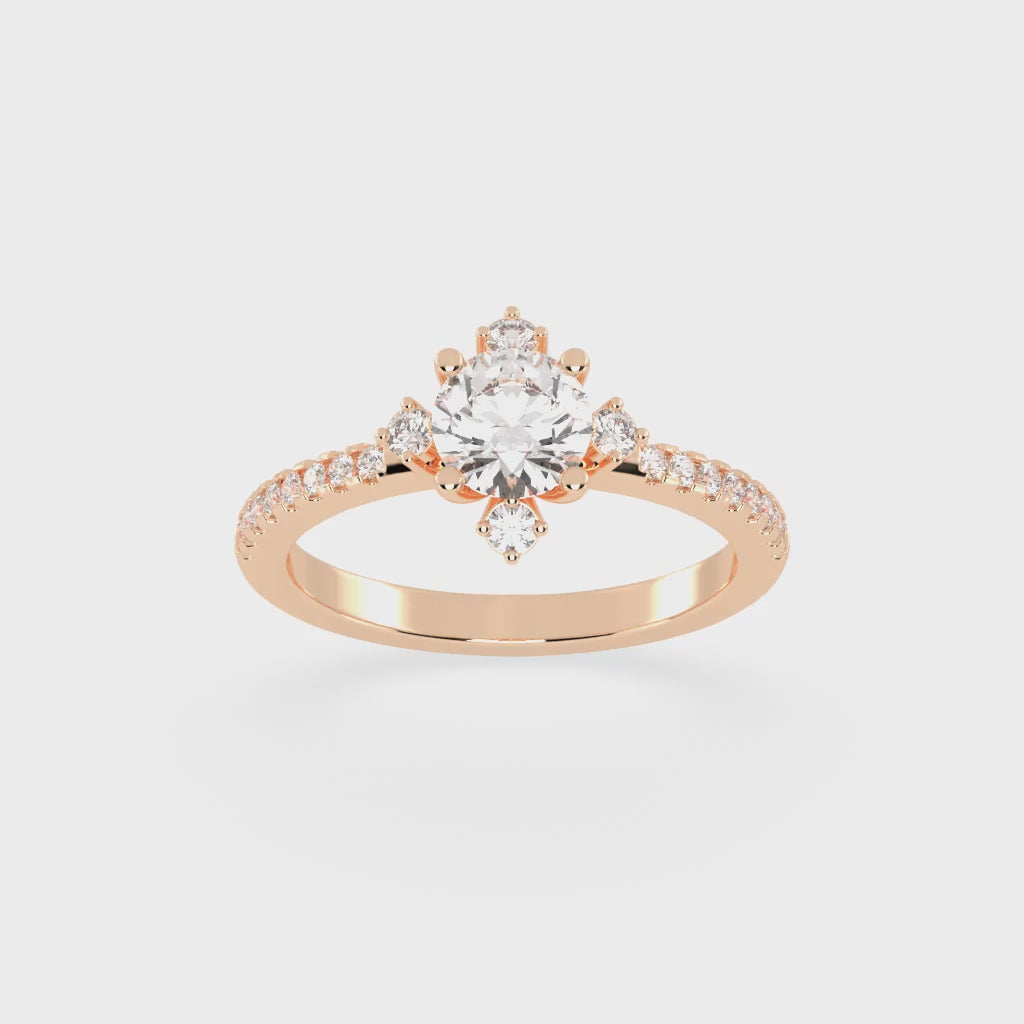 Pave Lab Grown Diamond Engagement Ring with Round Cut Center Stone