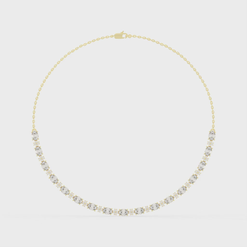 Oval and Round Cut Lab Grown Diamond Tennis Necklace