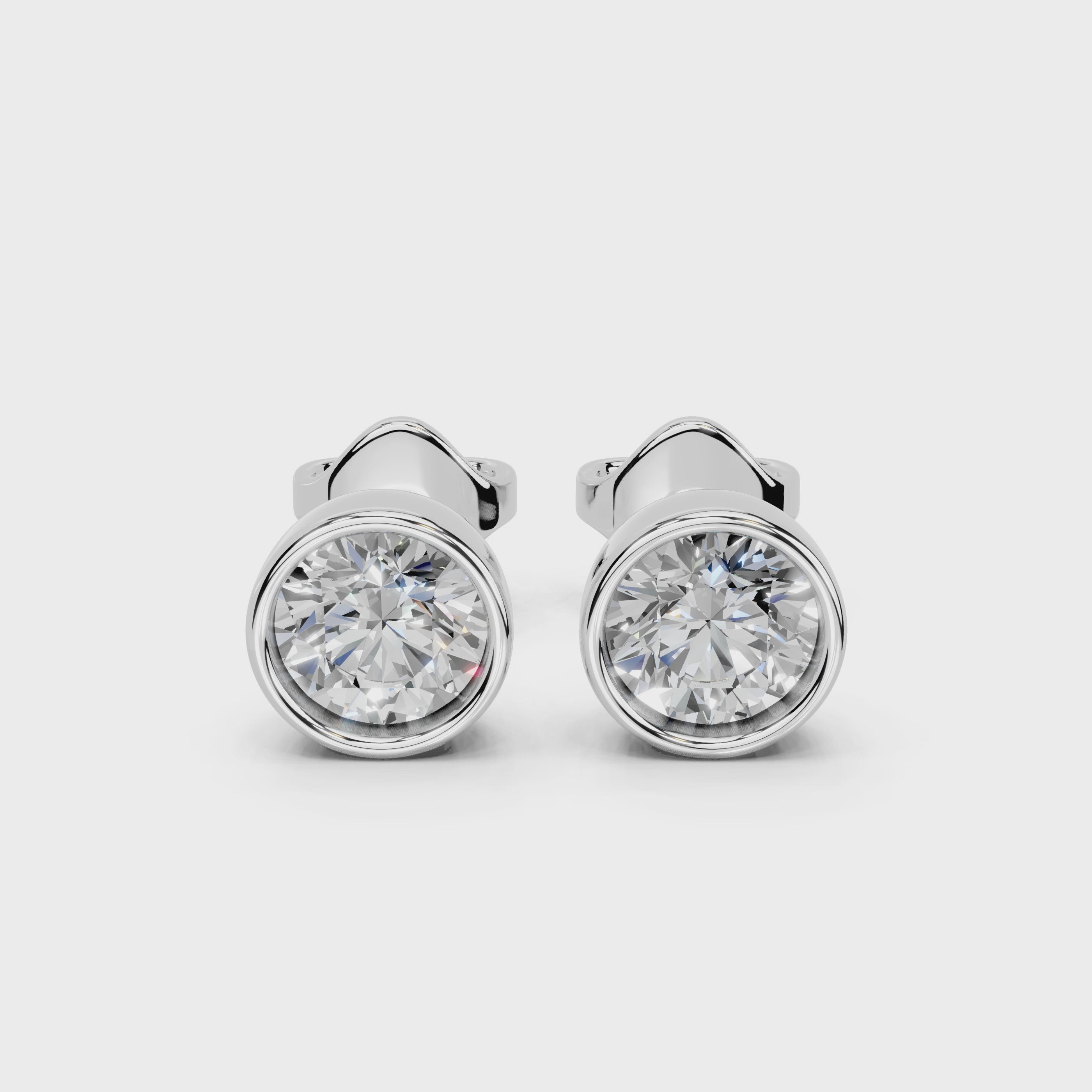 Bezel set round Diamond Studs (14K White Gold, 1 CT Total Weight)