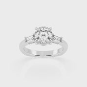 Cushion Cut Baguette Accent Lab Grown Diamond Engagement Ring