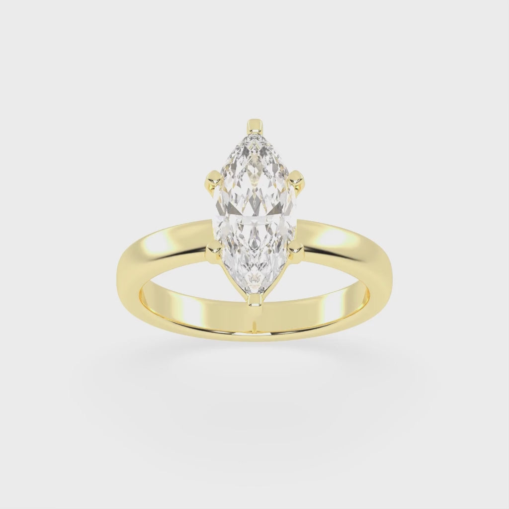 Marquise Cut Square Prongs Solitaire Lab Grown Diamond Engagement Ring (3mm width)