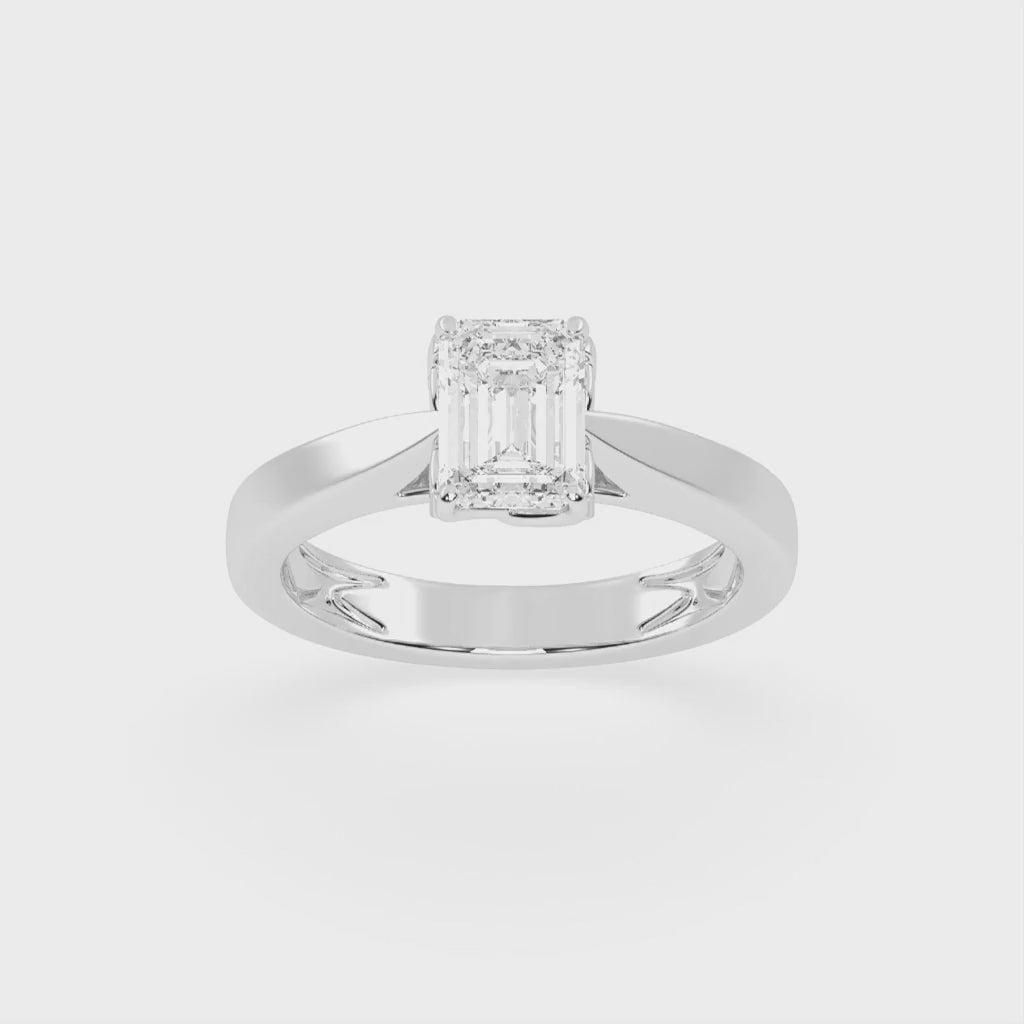 Emerald Cut Petal-shaped Solitaire Lab Grown Diamond Engagement Ring (3.5 mm width)