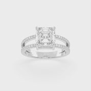 Asscher Cut Split Shank Lab Grown Diamond Engagement Ring with Pave Setting