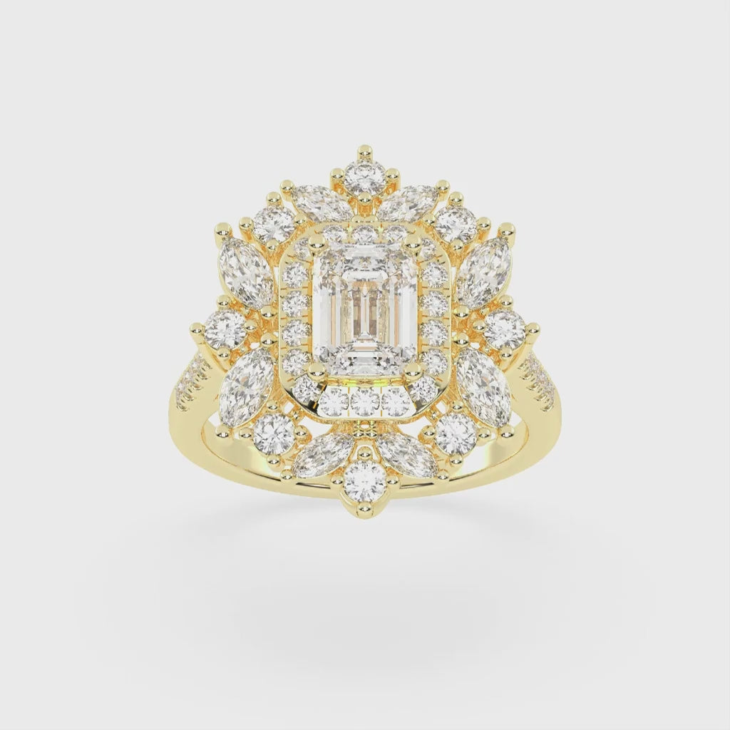 Emerald Cut Fancy Lab Grown Diamond Engagement Ring