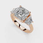 Asscher Cut Baguette Accent Lab Grown Diamond Engagement Ring