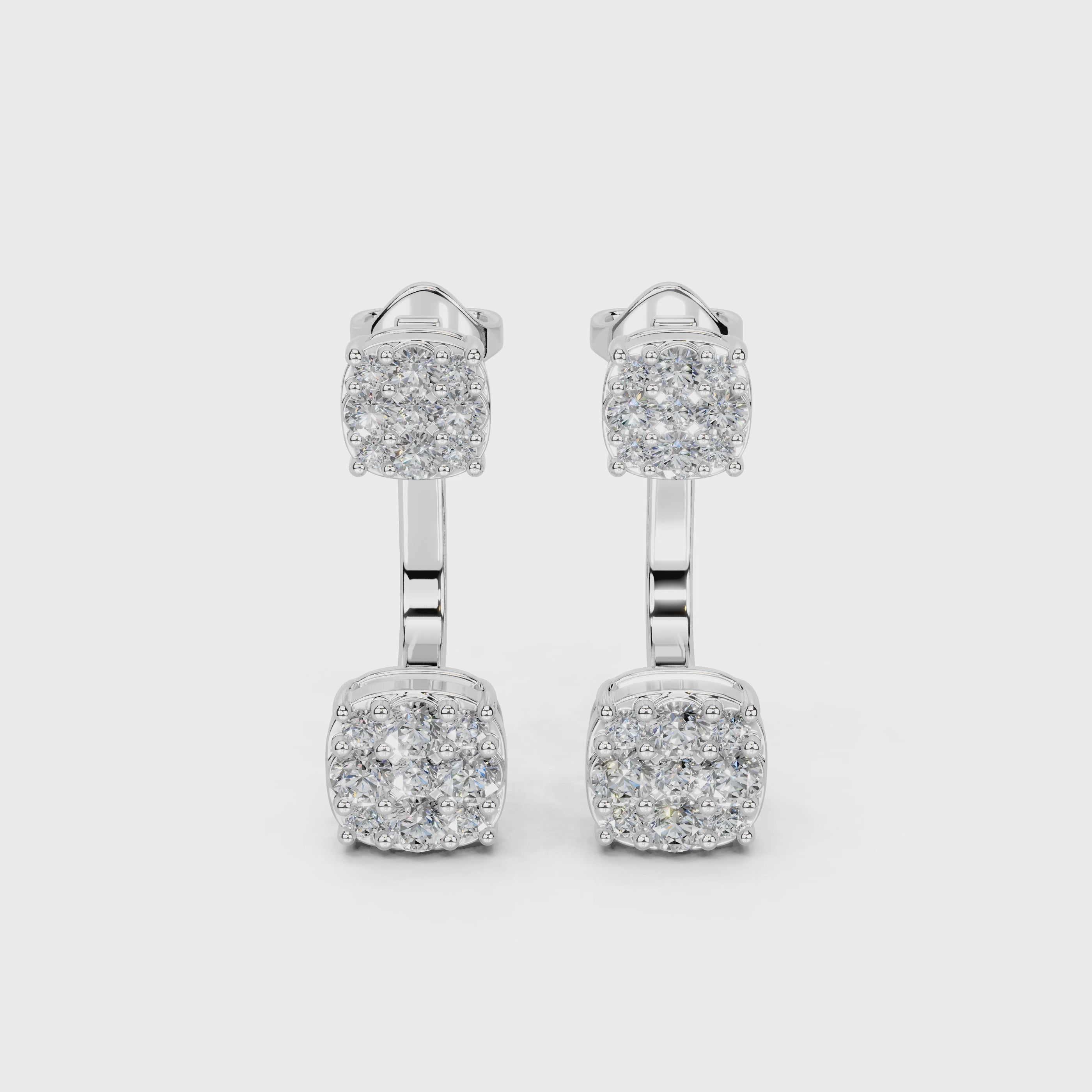 Double Cluster Round Cut 1.48 Cttw Lab Grown Diamond Earrings