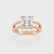 Asscher Cut Split Shank Lab Grown Diamond Engagement Ring with Pave Setting