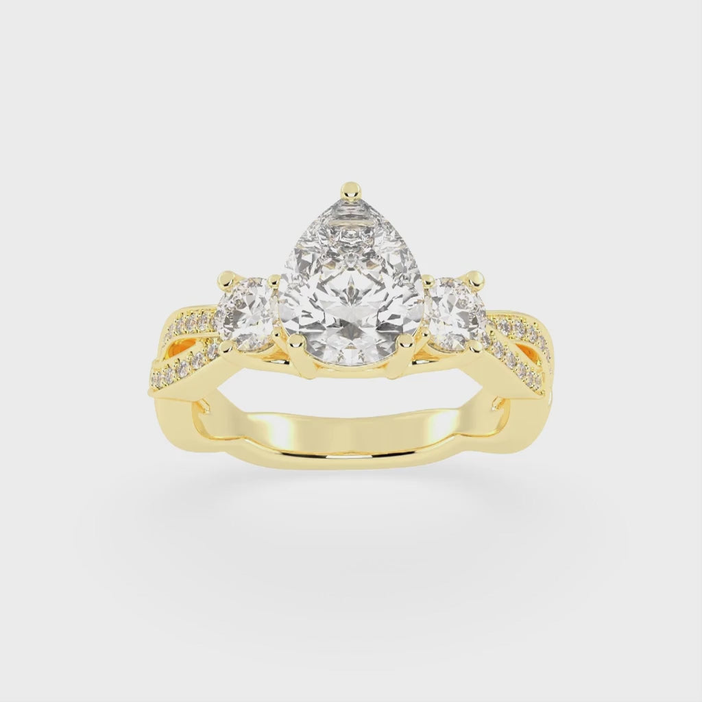 Pear Cut Fancy Lab Grown Diamond Engagement Ring with Twisted Pave