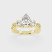 Pear Cut Fancy Lab Grown Diamond Engagement Ring with Twisted Pave