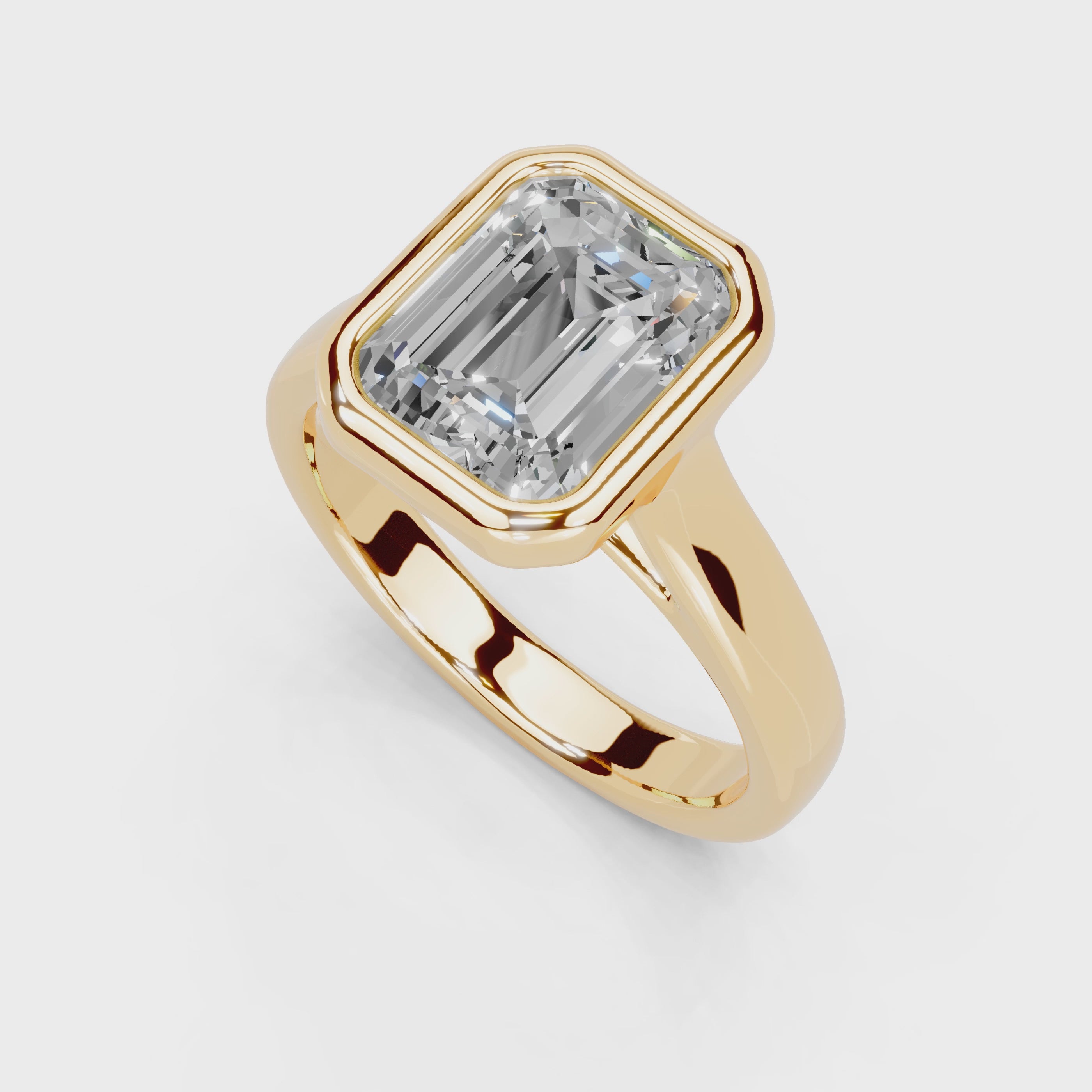 Emerald Cut Bezel Setting Lab Grown Diamond Engagement Ring