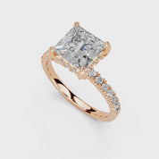 Princess Cut Hidden Halo Pave  Lab Grown Diamond Engagement Ring