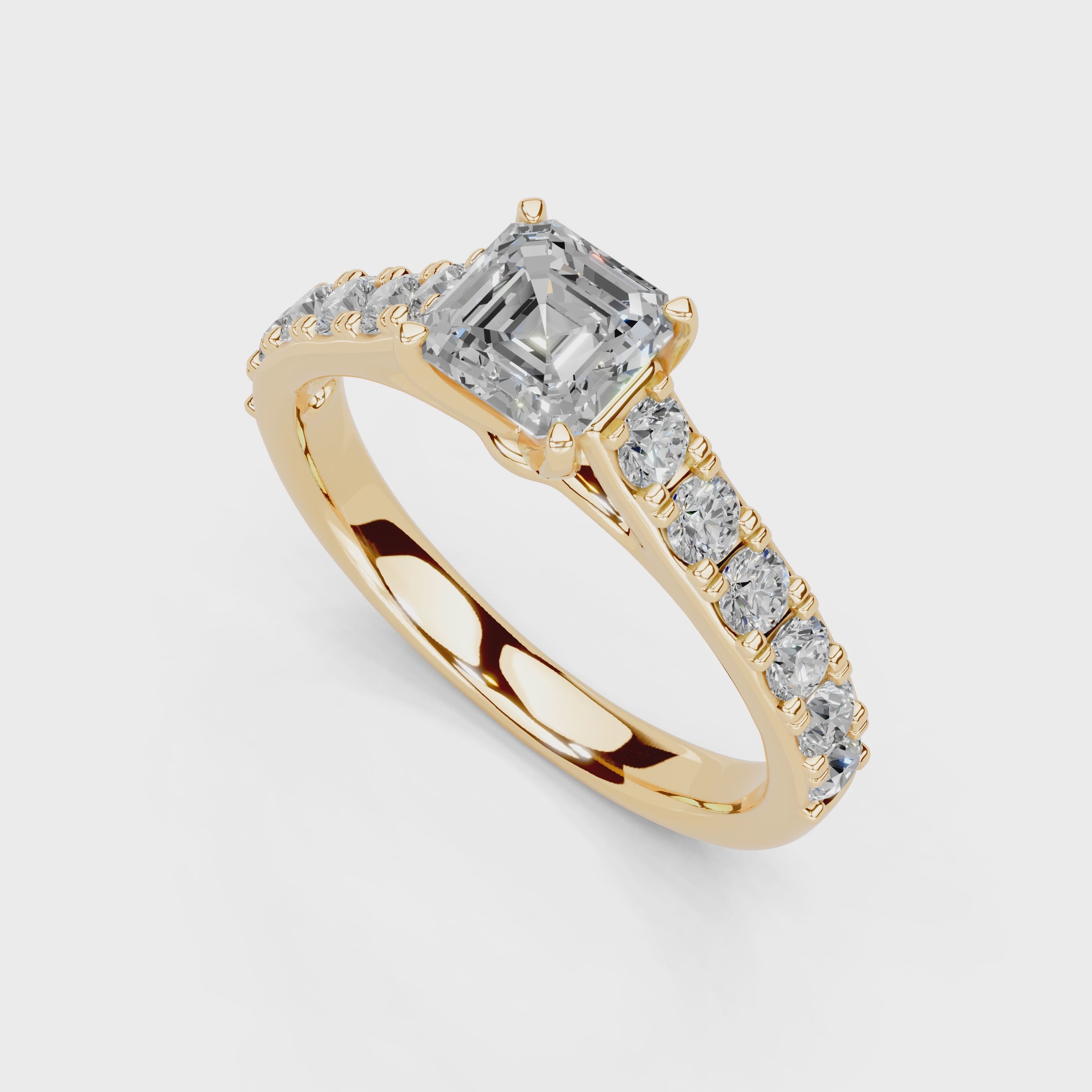 Asscher Cut Claw Prongs Pave  Lab Grown Diamond Engagement Ring