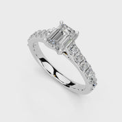 Emerald Cut Claw Prongs Pave  Lab Grown Diamond Engagement Ring