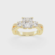 Princess Cut Fancy Lab Grown Diamond Engagement Ring with Twisted Pave