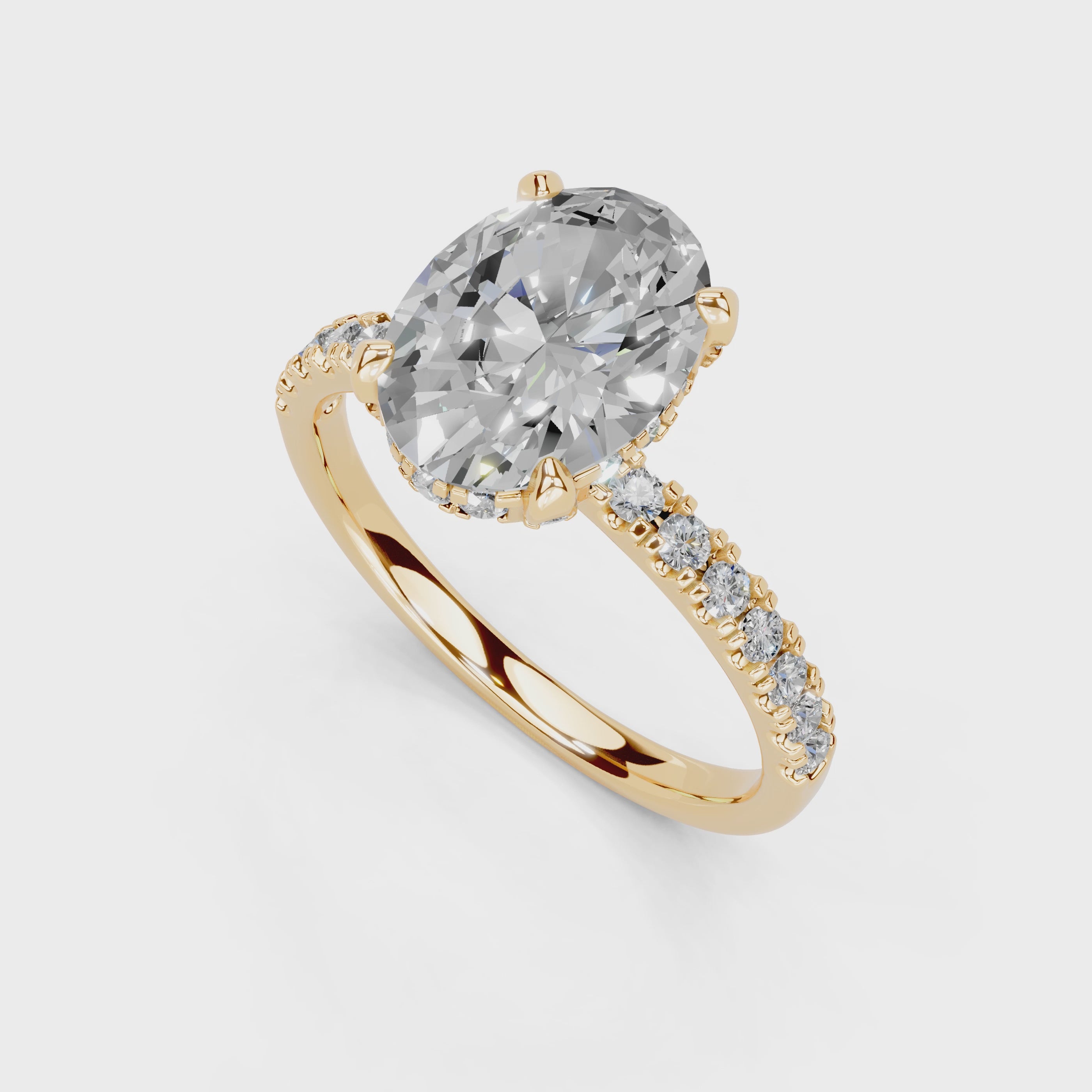 Oval Cut Hidden Halo Pave  Lab Grown Diamond Engagement Ring