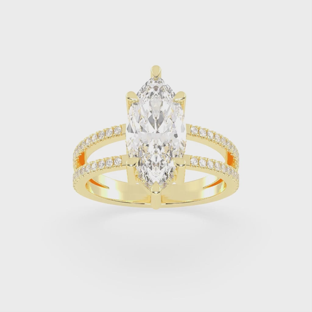 Marquise Cut Split Shank Lab Grown Diamond Engagement Ring with Pave Setting