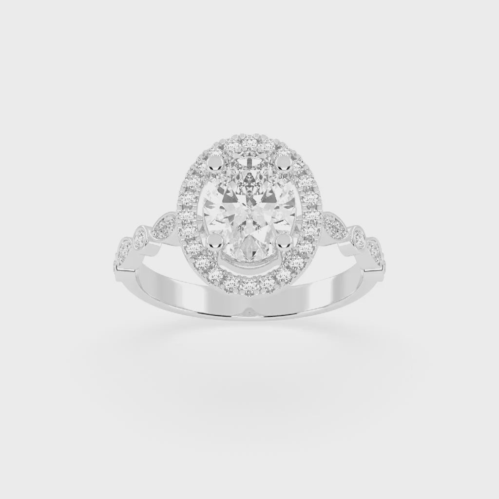 Oval Cut Halo Lab Grown Diamond Engagement Ring