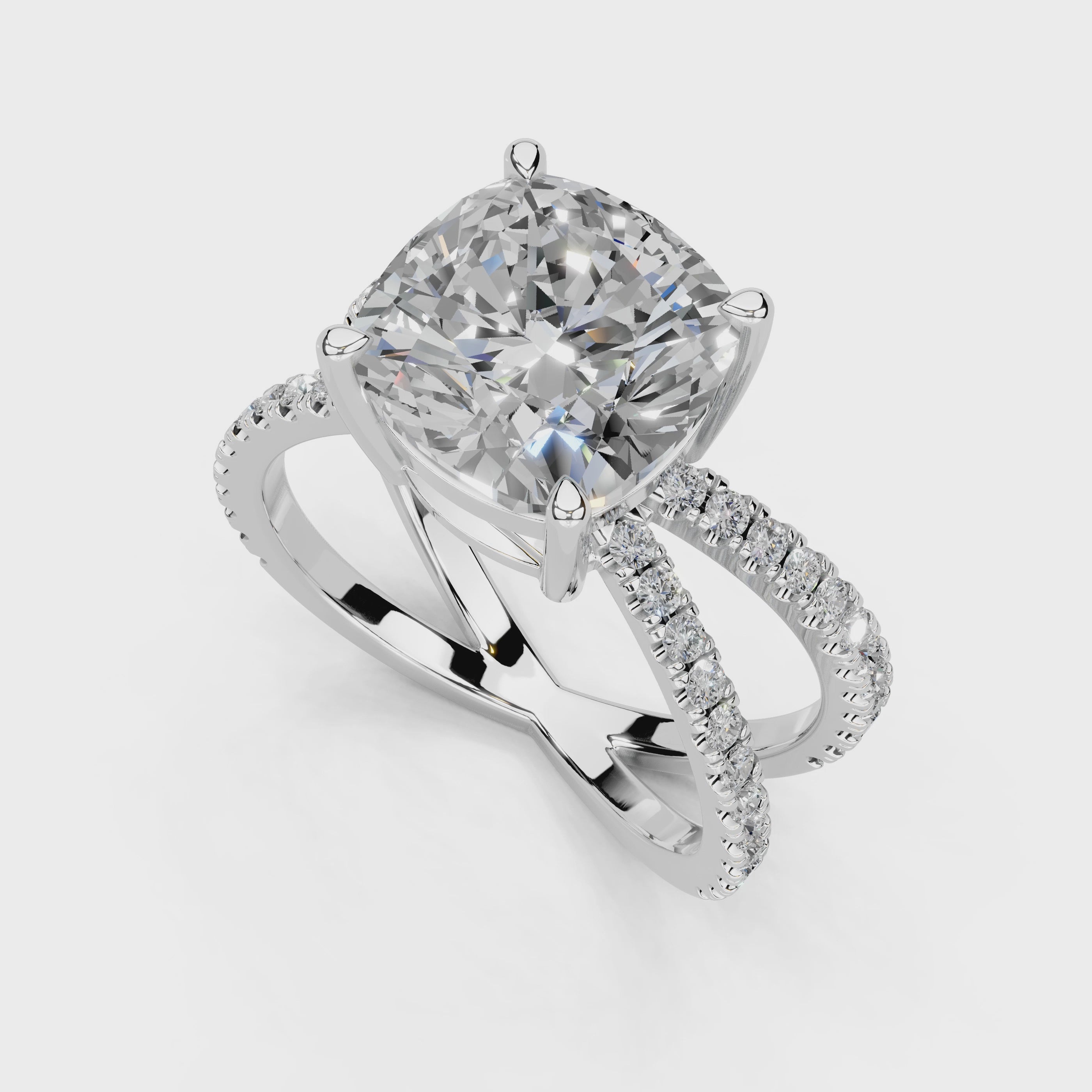 Cushion Cut Split Shank Lab Grown Diamond Engagement Ring with Pave Setting