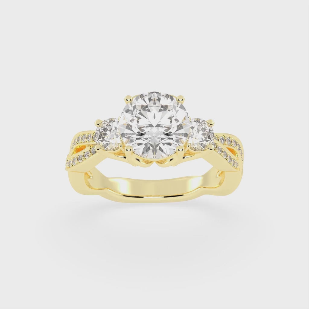 Round Cut Fancy Lab Grown Diamond Engagement Ring with Twisted Pave